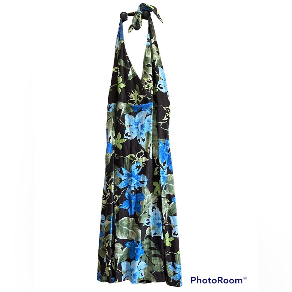 NWT Caribbean Joe Brown Blue Tropical Floral Halter Sundress dress Small New